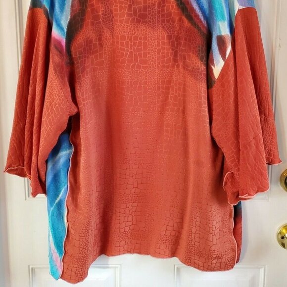 Yolanda Lorente Hand Painted 100% Silk Open Cardigan Jacket Flutter Sleeves S - Picture 6 of 7